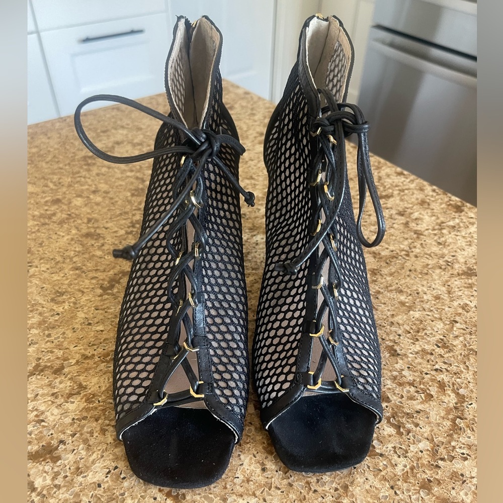 Louise et Cie Black Caged Suede Lace-Up Heels